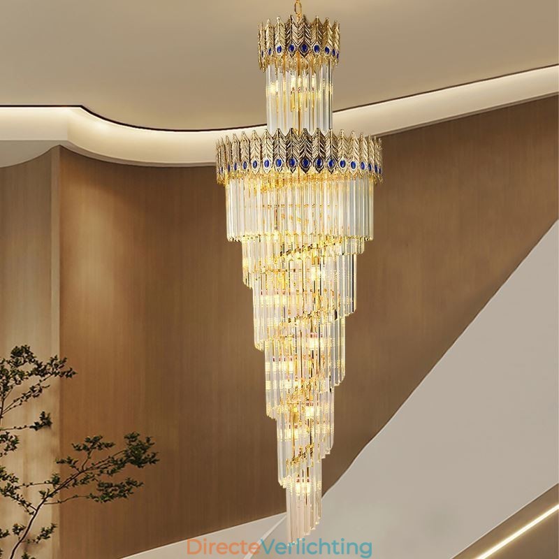Gouden kristallen hanglamp, gegalvaniseerde gouden Phoenix staartlampenkap, plafondlamp