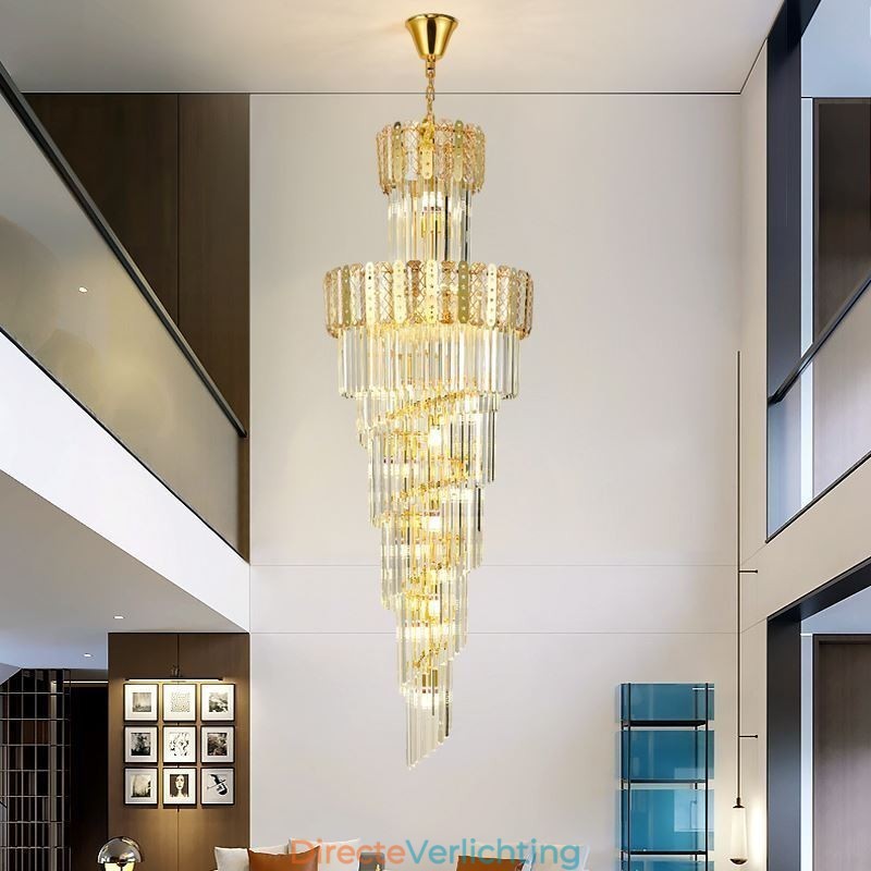 Gouden Kristallen Hanglamp Luxe Decoratieve Plafondlamp 60*H180cm