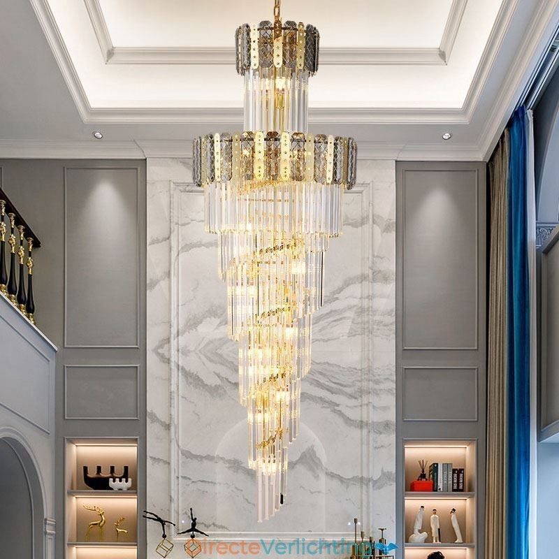Gouden Kristallen Hanglamp Luxe Decoratieve Plafondlamp 60*H180cm