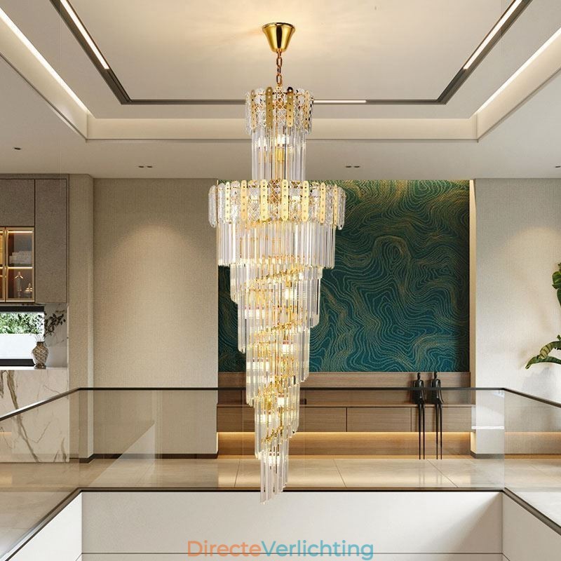 Gouden Kristallen Hanglamp Luxe Decoratieve Plafondlamp 60*H180cm