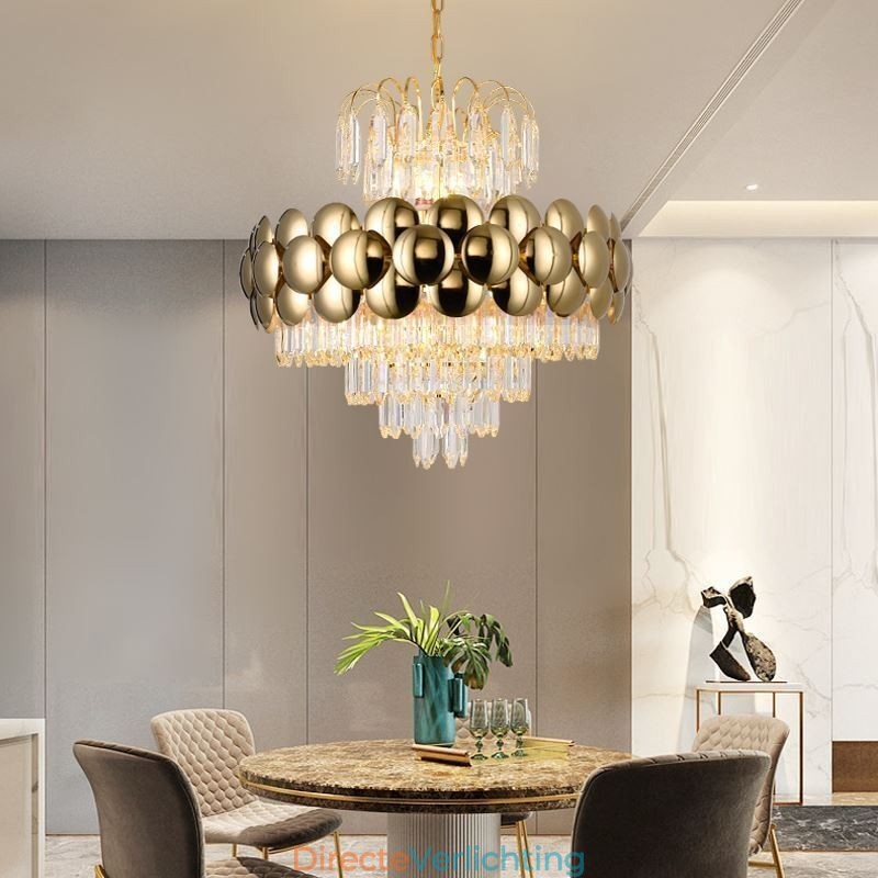 Kristallen hanglamp gegalvaniseerd goud luxe decoratieve plafondlamp 60cm