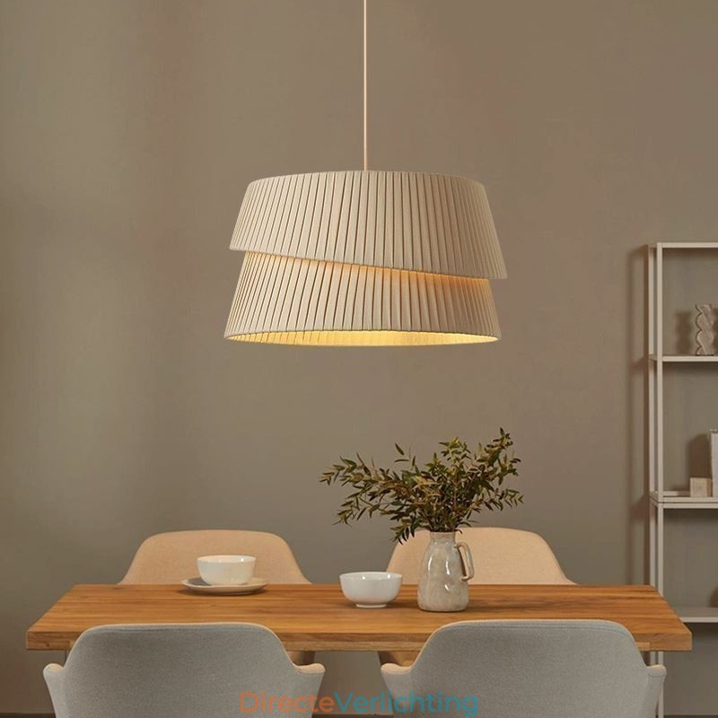 Hanglamp Franse crème stijl dubbele laag stoffen lampenkap plafondlamp