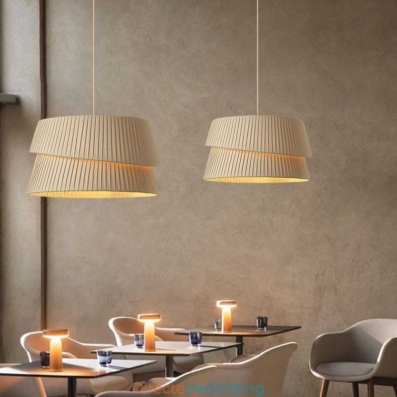 Hanglamp Franse crème stijl dubbele laag stoffen lampenkap plafondlamp