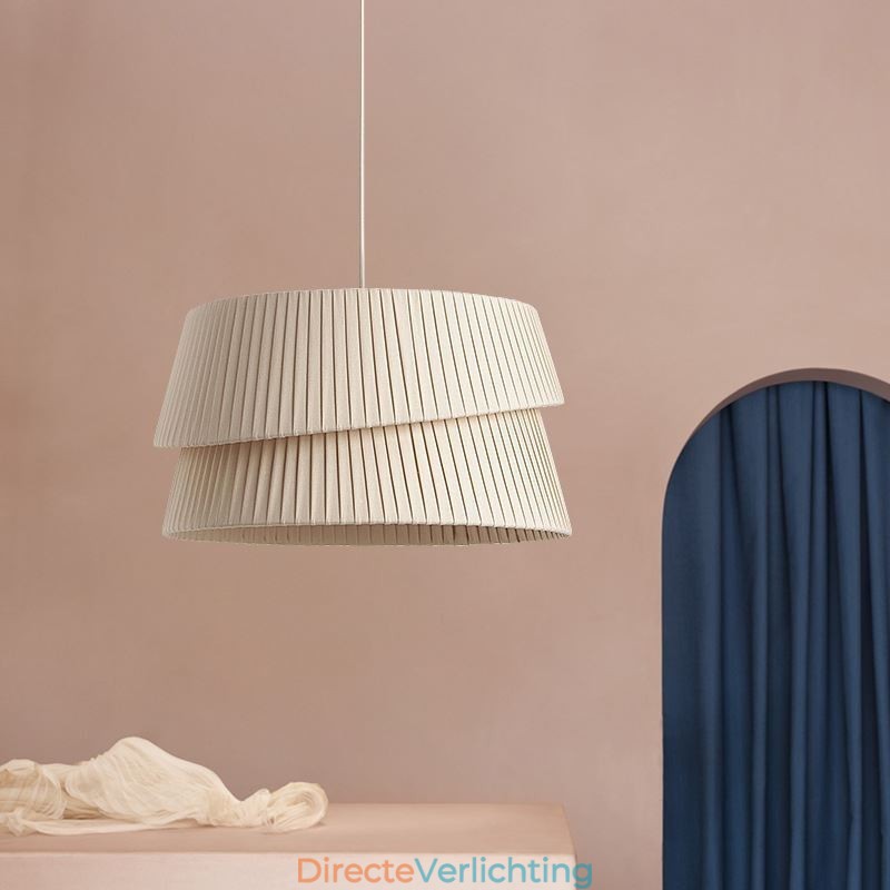 Hanglamp Franse crème stijl dubbele laag stoffen lampenkap plafondlamp