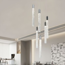 Hanglamp Chroom Kristal Kolom Cluster Plafondlamp