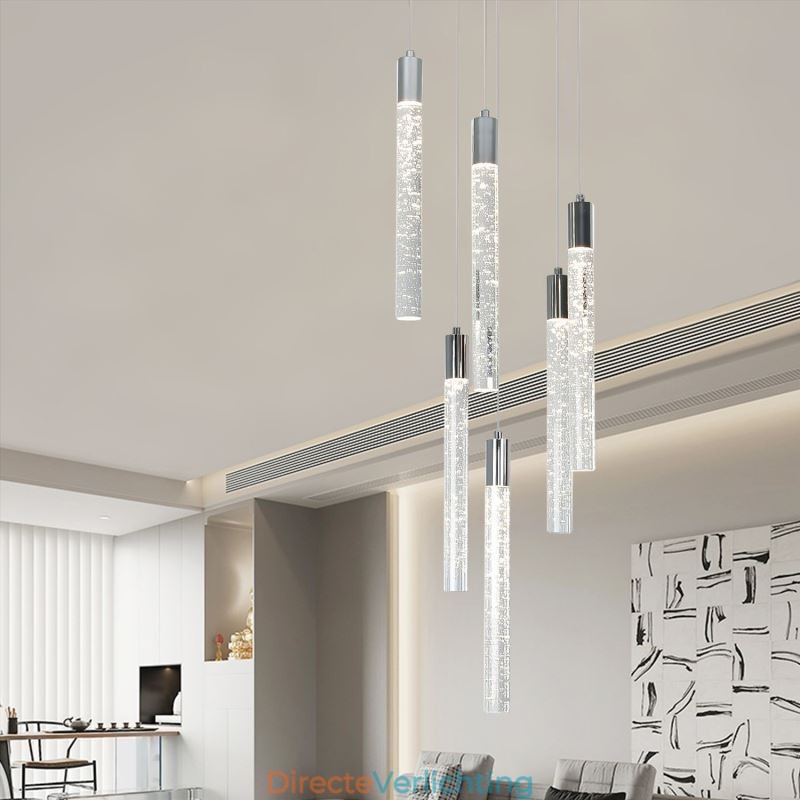 Hanglamp Chroom Kristal Kolom Cluster Plafondlamp