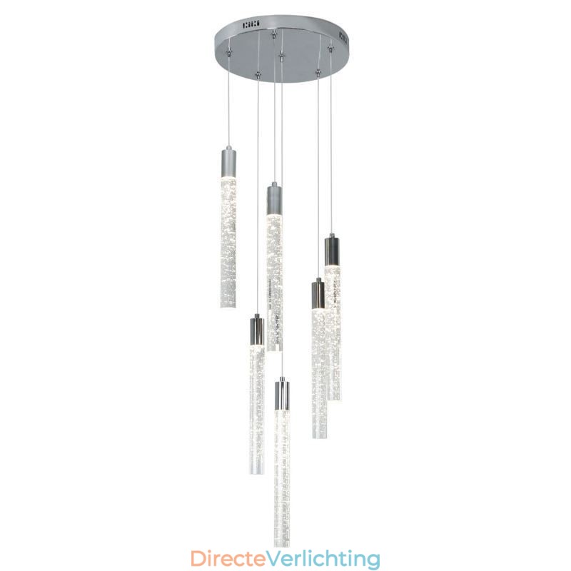 Hanglamp Chroom Kristal Kolom Cluster Plafondlamp