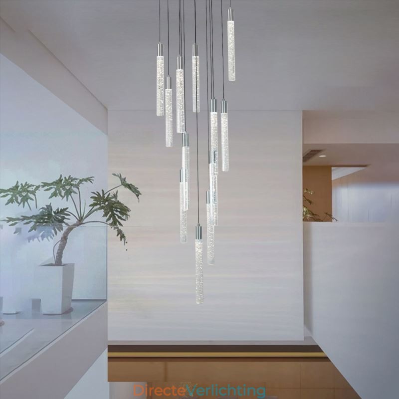 Hanglamp Chroom Kristal Kolom Cluster Plafondlamp