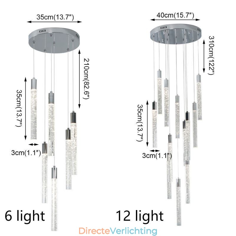 Hanglamp Chroom Kristal Kolom Cluster Plafondlamp