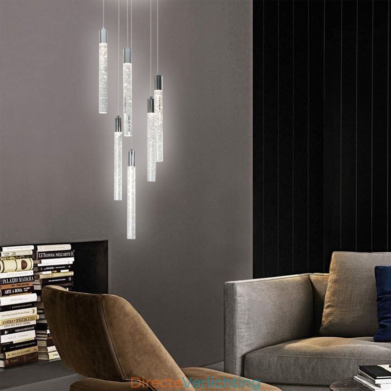 Hanglamp Chroom Kristal Kolom Cluster Plafondlamp