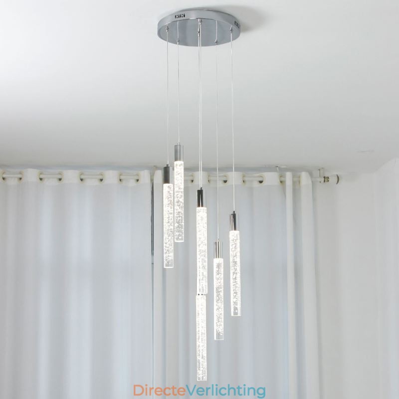 Hanglamp Chroom Kristal Kolom Cluster Plafondlamp