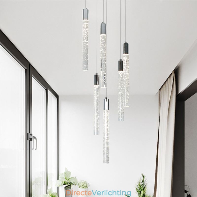 Hanglamp Chroom Kristal Kolom Cluster Plafondlamp