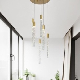 Hanglamp Koper Kristal Kolom Cluster Plafondlamp