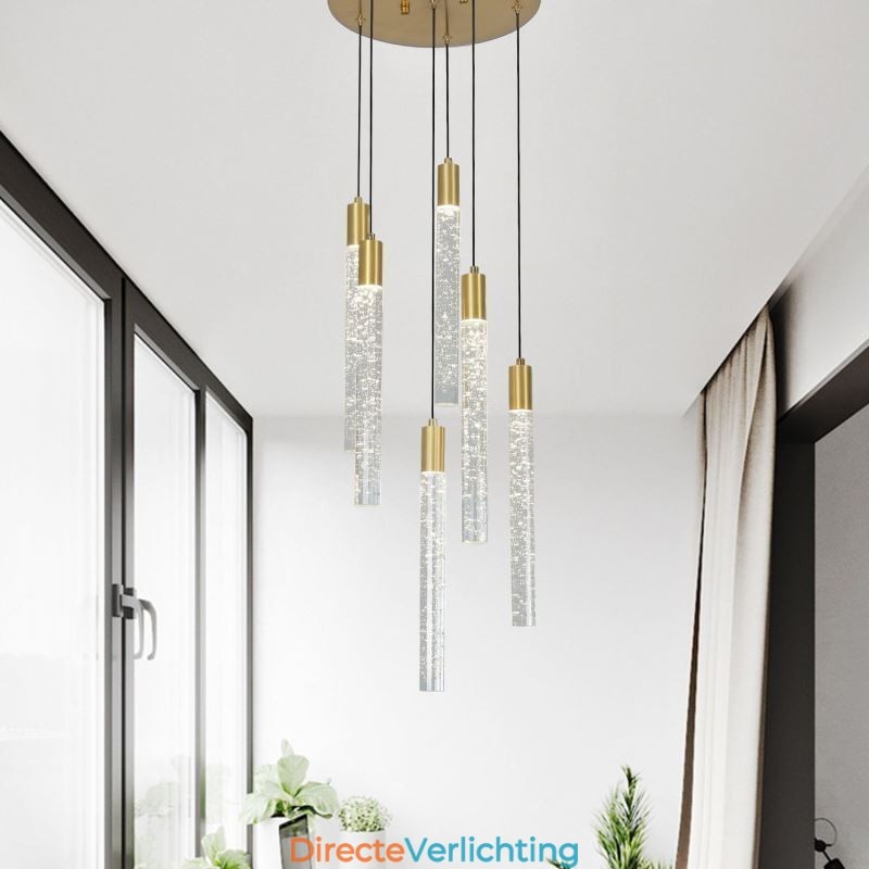 Hanglamp Koper Kristal Kolom Cluster Plafondlamp