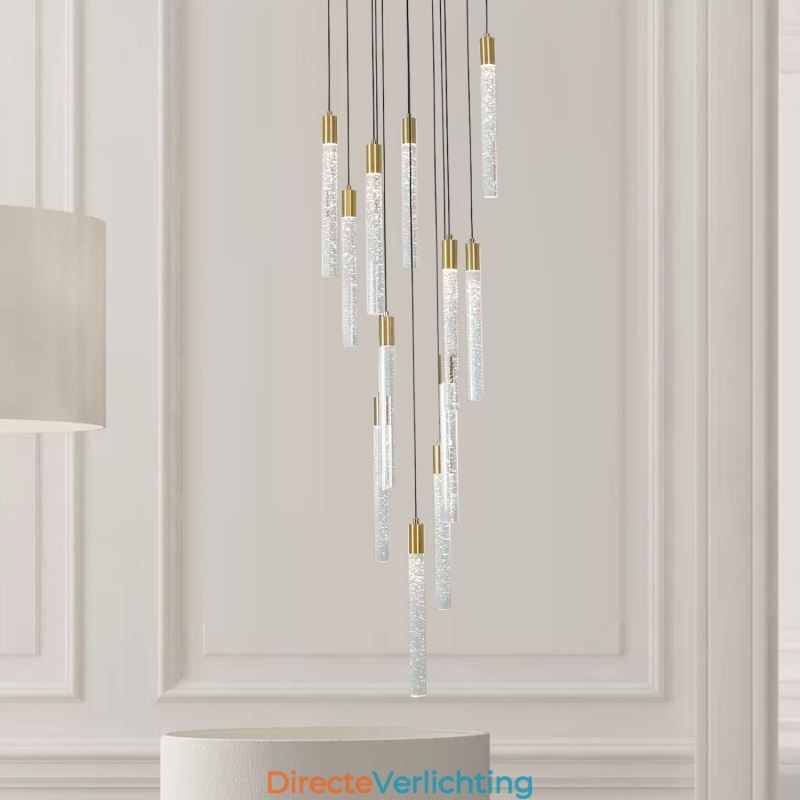 Hanglamp Koper Kristal Kolom Cluster Plafondlamp