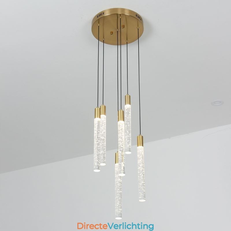 Hanglamp Koper Kristal Kolom Cluster Plafondlamp