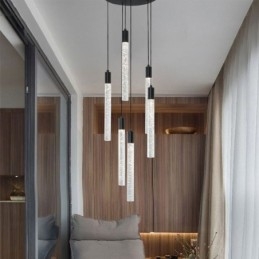 Hanglamp Zwarte Kristallen Kolom Cluster Plafondlamp