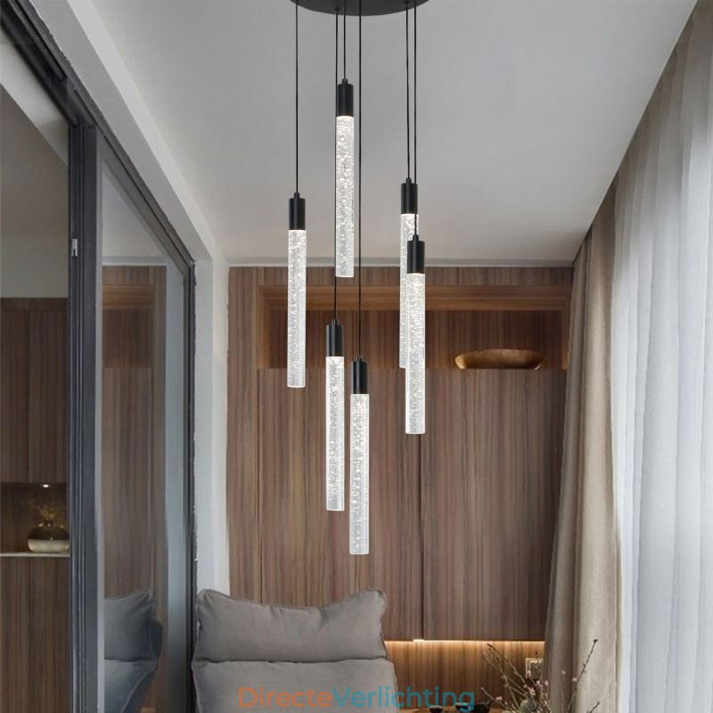 Hanglamp Zwarte Kristallen Kolom Cluster Plafondlamp
