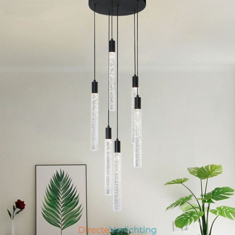 Hanglamp Zwarte Kristallen Kolom Cluster Plafondlamp