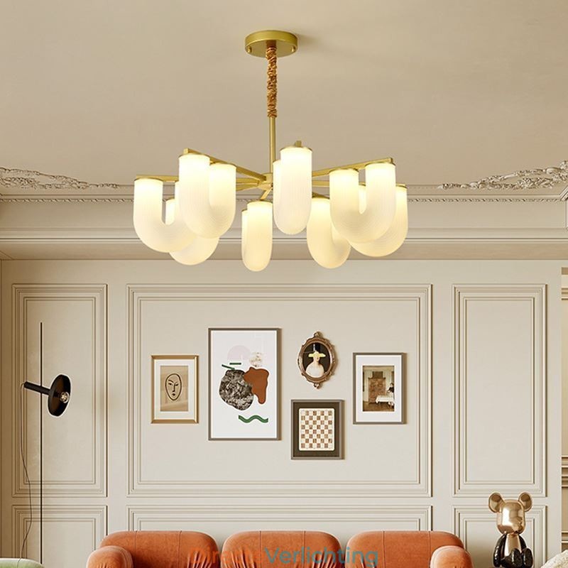 U-vormige kroonluchter Franse crèmekleurige hanglamp