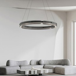 Cirkelvormige hanglamp 60 80CM glazen plafondlamp traploos dimbaar met afstandsbediening