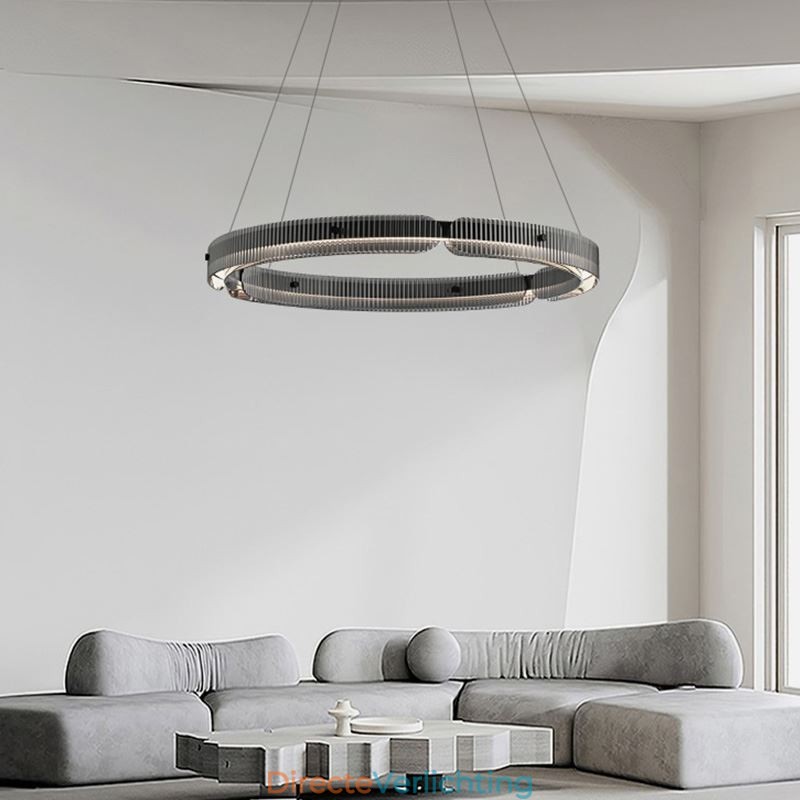 Cirkelvormige hanglamp 60 80CM glazen plafondlamp traploos dimbaar met afstandsbediening