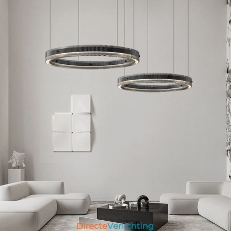 Hanglamp 60+80CM Dubbele Cirkel Glazen Plafondlamp Traploos Dimbaar Met Afstandsbediening Hanglamp 60+80CM Dubbele Cirkel Glazen Plafondlamp Traploos Dimbaar Met Afstandsbediening