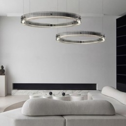 Hanglamp 60+80CM Dubbele Cirkel Glazen Plafondlamp Traploos Dimbaar Met Afstandsbediening