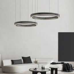 Hanglamp 60+80CM Dubbele Cirkel Glazen Plafondlamp Traploos Dimbaar Met Afstandsbediening