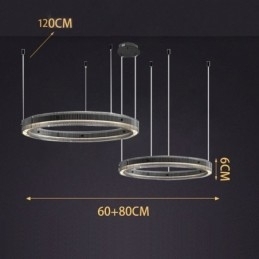 Hanglamp 60+80CM Dubbele Cirkel Glazen Plafondlamp Traploos Dimbaar Met Afstandsbediening