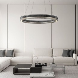 Glazen hanglamp 60 80CM cirkel plafondlamp traploos dimbaar met afstandsbediening