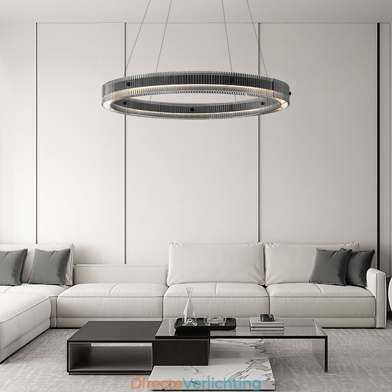 Glazen hanglamp 60 80CM cirkel plafondlamp traploos dimbaar met afstandsbediening