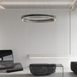 Glazen hanglamp 60 80CM cirkel plafondlamp traploos dimbaar met afstandsbediening