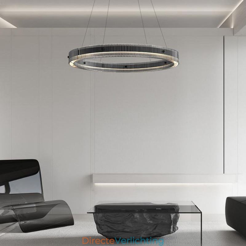 Glazen hanglamp 60 80CM cirkel plafondlamp traploos dimbaar met afstandsbediening