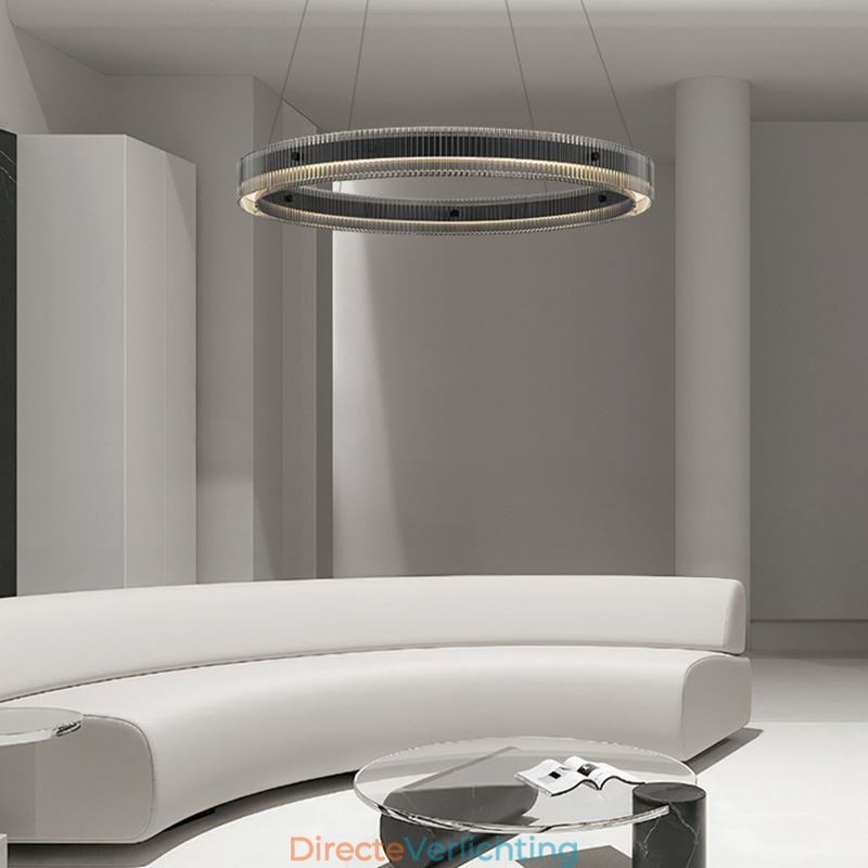 Glazen hanglamp 60 80CM cirkel plafondlamp traploos dimbaar met afstandsbediening