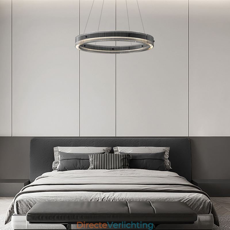 Glazen hanglamp 60 80CM cirkel plafondlamp traploos dimbaar met afstandsbediening