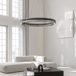 Glazen hanglamp 60 80CM cirkel plafondlamp traploos dimbaar met afstandsbediening