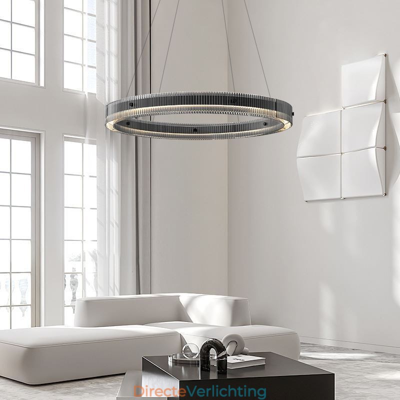 Glazen hanglamp 60 80CM cirkel plafondlamp traploos dimbaar met afstandsbediening