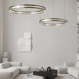 Glazen plafondlamp 60+80CM cirkeldecoratie dubbele cirkel hanglamp trichromatisch dimmen