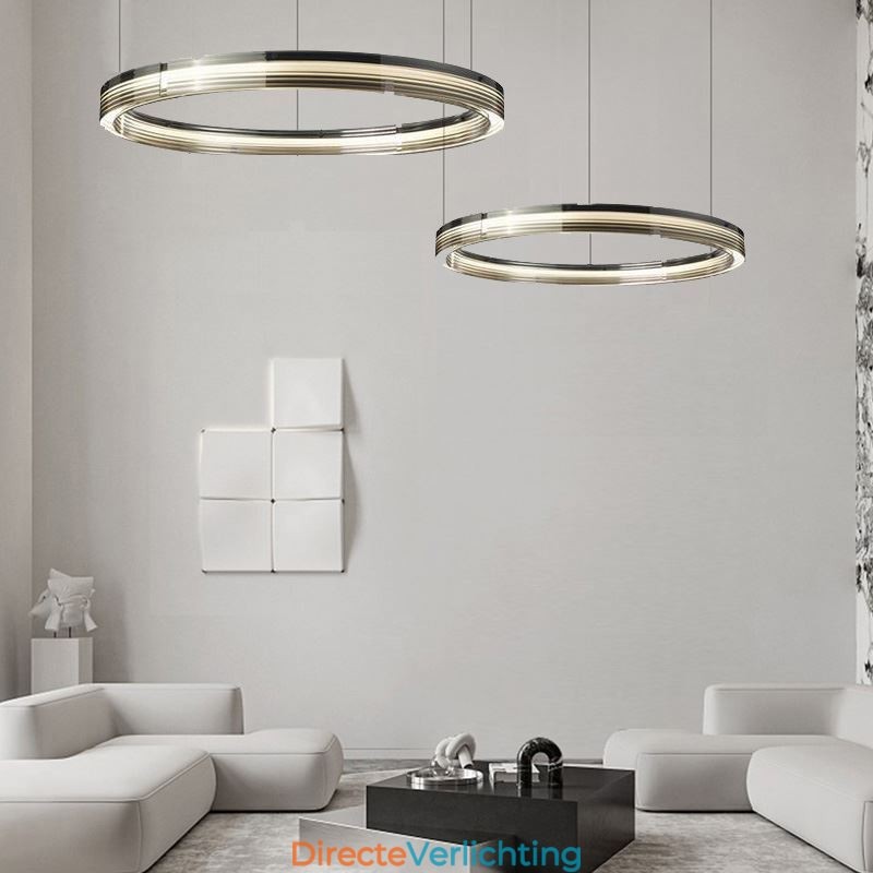 Glazen plafondlamp 60+80CM cirkeldecoratie dubbele cirkel hanglamp trichromatisch dimmen
