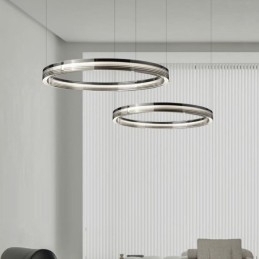Glazen plafondlamp 60+80CM cirkeldecoratie dubbele cirkel hanglamp trichromatisch dimmen