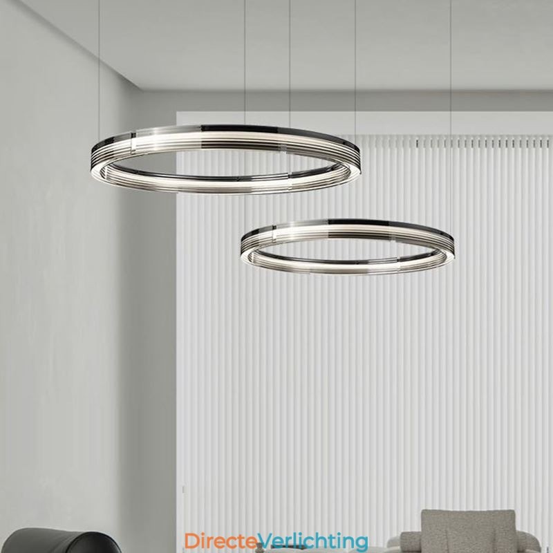 Glazen plafondlamp 60+80CM cirkeldecoratie dubbele cirkel hanglamp trichromatisch dimmen
