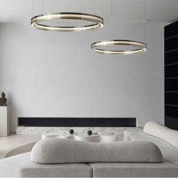 Glazen plafondlamp 60+80CM cirkeldecoratie dubbele cirkel hanglamp trichromatisch dimmen