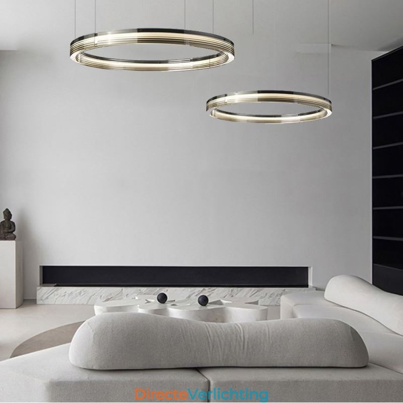 Glazen plafondlamp 60+80CM cirkeldecoratie dubbele cirkel hanglamp trichromatisch dimmen