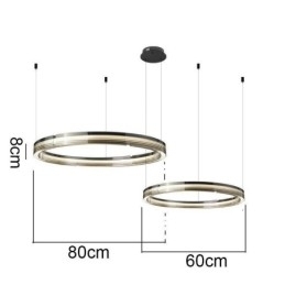 Glazen plafondlamp 60+80CM cirkeldecoratie dubbele cirkel hanglamp trichromatisch dimmen