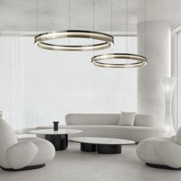 Glazen plafondlamp 60+80CM cirkeldecoratie dubbele cirkel hanglamp trichromatisch dimmen