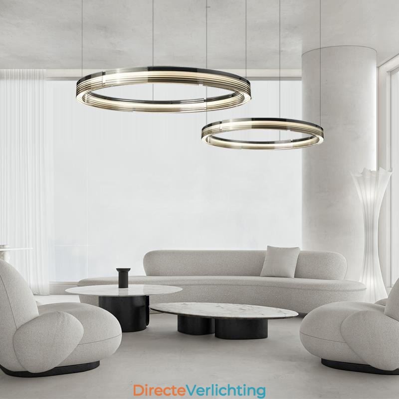 Glazen plafondlamp 60+80CM cirkeldecoratie dubbele cirkel hanglamp trichromatisch dimmen