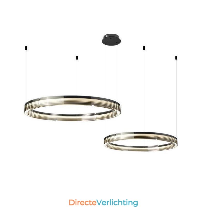 Glazen plafondlamp 60+80CM cirkeldecoratie dubbele cirkel hanglamp trichromatisch dimmen
