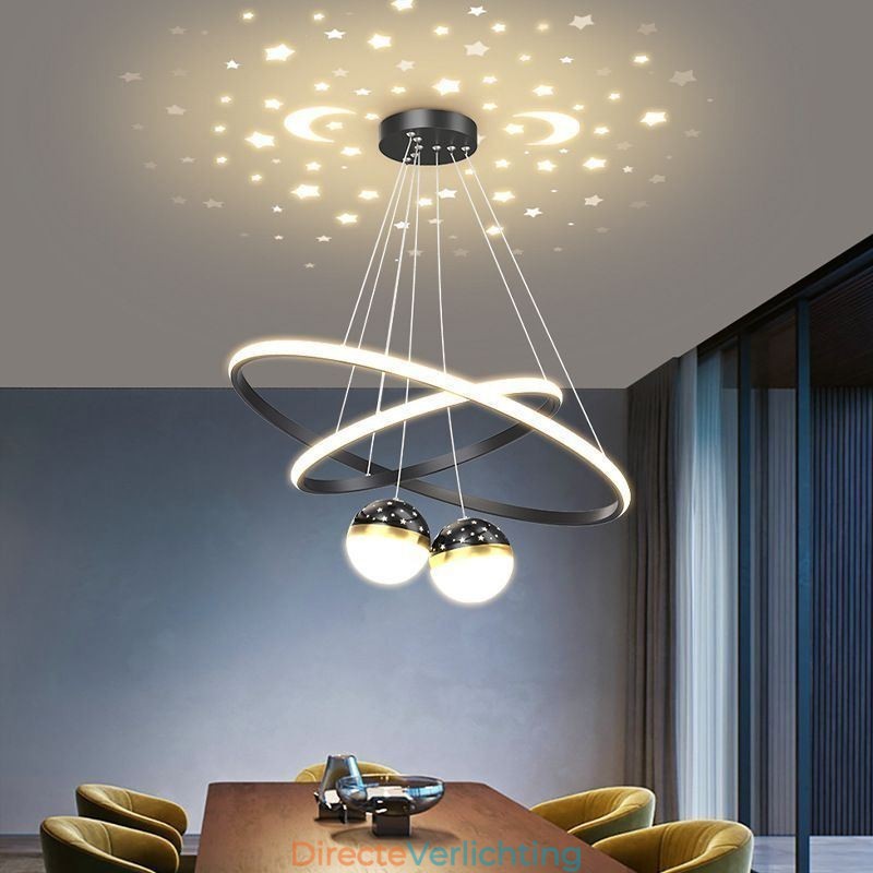 Moderne hanglamp van smeedijzer, siliconen, dubbele cirkelvormige plafondlamp