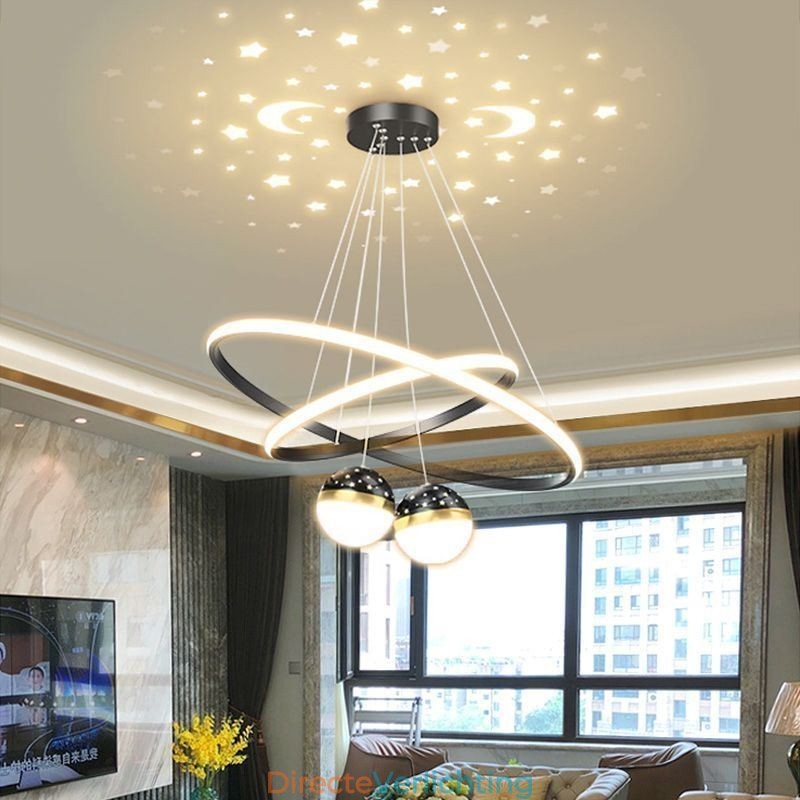 Moderne hanglamp van smeedijzer, siliconen, dubbele cirkelvormige plafondlamp
